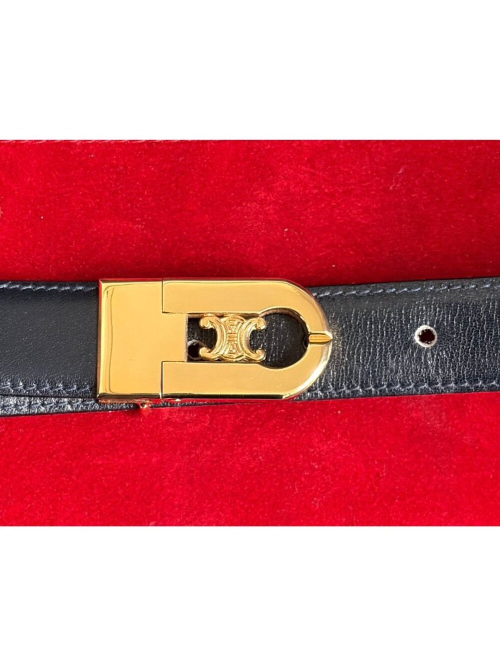 Vintage CELINE Men's Black Leather Belt w Logo 80cm